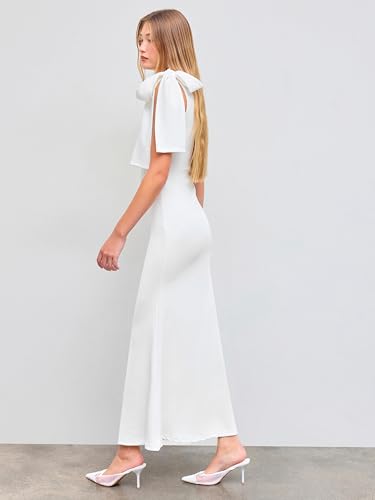 Image of CIDER Women Summer Maxi Dresses Sleeveless Wedding Guest Dress Bowknot Boat Neck Formal Gown