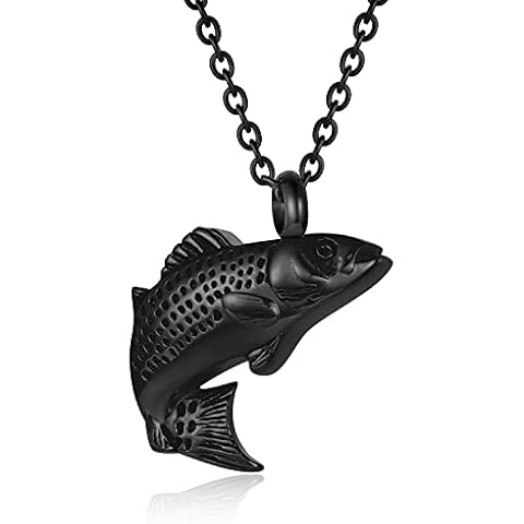MemoryU Fish Shape Cremation Jewelry for Ashes Stainless Steel Memorial Urn Necklace for Women Men Keepsake Jewelry Gift (Black), (X119-B) Cover