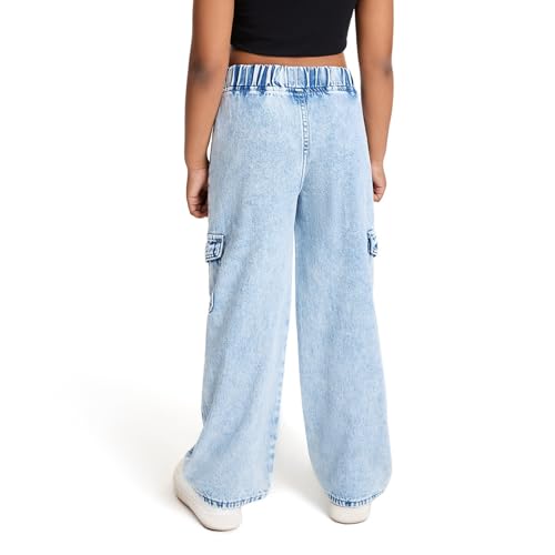 Girls Baggy Wide Leg Denim Pants Elastic High Waist Pant Kids Loose High Waisted Denim Streetwear with Pockets3