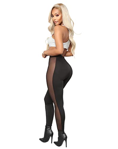 Atyfuniby Sexy Leggings For Women - Skinny High Waisted Sheer Pants Sweatpants Club Streetwear Black L #TOP2