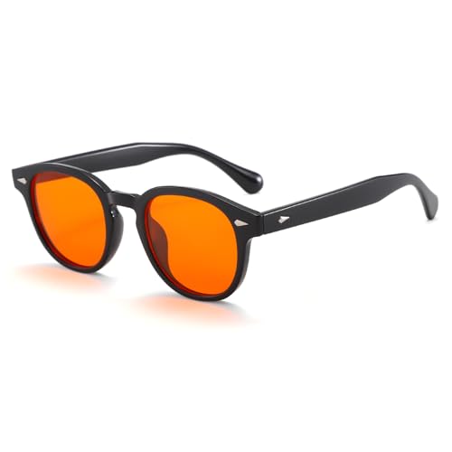Long Keeper Gafas de Bloqueo de Luz Azul Gafas Redondas Anti Luz Azul para Computadora, TV, Juegos, Gafa Lentes Naranjas Antideslumbrantes para Mujer y Hombre (Negro)