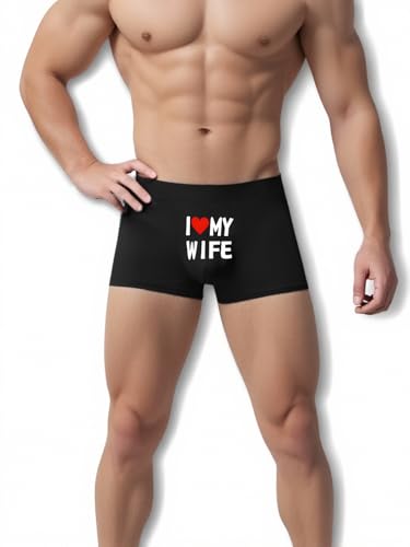 Men's Funny Love My Wife Seamless Boxer Briefs Breathable Stretch Fabric Comfortable and Supportive for Running and Gym Black2