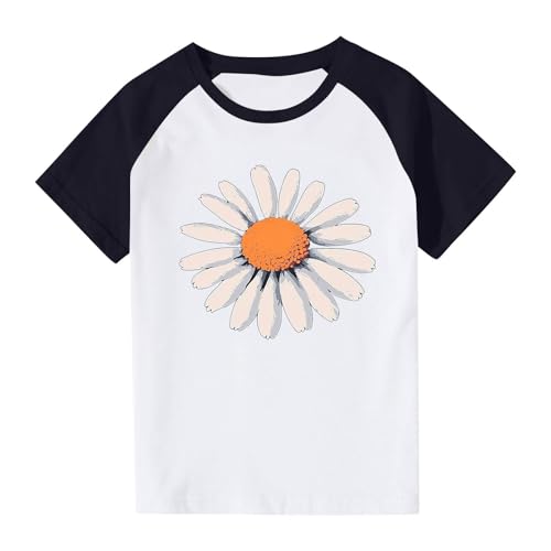 Girls Raglan Short Sleeve T-Shirts Cute Daisy Print Kids Summer Tops Loose Crewneck Casual Basic Tees for Boys 2-14 Years