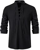 Enlision Chemise en Lin pour Hommes Vintage Punk Renaissance Médiévale Henley Chemise à Manches Longues Viking Pirate Vêtements Noir L