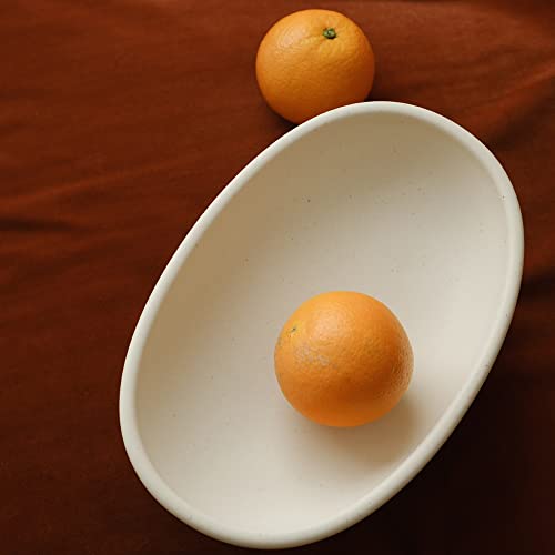 Wenshuo Three-Legs Ceramic Fruit Bowl For Kitchen Counter, Decorative Bowl For Table Décor, 10-Inch Oval Large Bowls For Breads, Matte Crème #TOP6