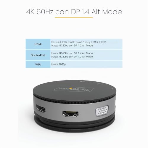 Mini Dock USB-C de StarTech con HDMI DP 4K 60Hz o VGA y Ethernet 3