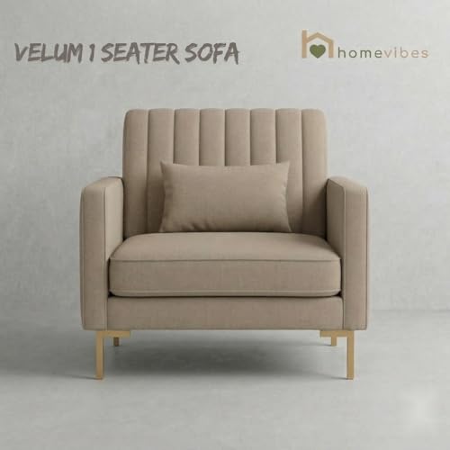 Image of 1 Seater Velum Fabric Sofa Set for Living Room, Modern Design with High Density Foam, Solid Wood Frame, Ergonomic Comfortable Seating for Home & Office (Beige, 1 Seater) | Soft foam comfort
