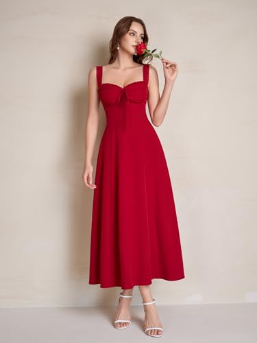 Image of KUTUMAI Floral Corset Midi Dresses for Women 2026 Lace Up Flowy Summer Wedding Guest Dress with Pockets