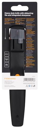 Fiskars Hochleistungsmesser inklusive Holster mit integriertem Messerschärfer, Gesamtlänge: 21,9 cm, Schwarz/Orange/Grün, 1023619