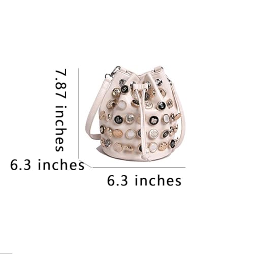 Stylish Button Embellished Leather Bucket Bag for Women, Large Capacity Drawstring Hobo Handbags Organizer Crossbody Purse3