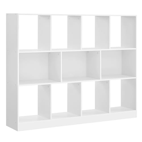 VASAGLE Bookcase, Bookshelf, Freestanding Storage Unit, 11 Open Compartments, Used Horizontally, Vertically, Upside Down, 11.8 x 49.6 x 39.4 Inches, for Living Room, Study, Office, White ULB
