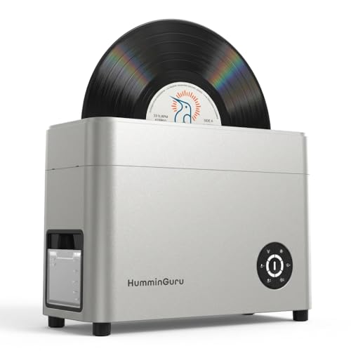 HumminGuru Ultrasonic Vinyl Record Cleaner- 40kHz Ultrasonic Vinyl Record Cleaning Machine with Auto Drying Vinyl Cleaner Kit with Filters 1Y Warranty (Sliver 7/10/12 Inch)
