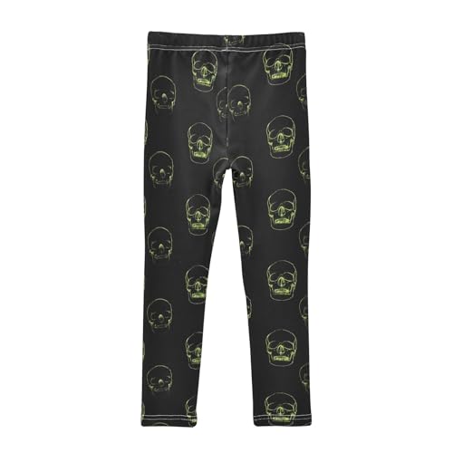 Girls' Athletic Leggings Ankle Length Yoga Dance Pants Kids Teen 4T Neon Skull2