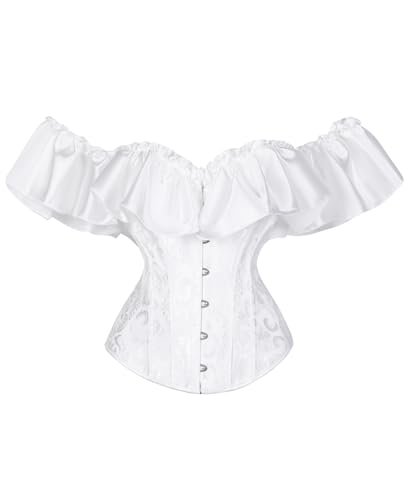 Dreay Corsé vintage con hombros descubiertos para mujer, corsé renacentista con cordones y varillas para mujer, Blanco, XX-Large