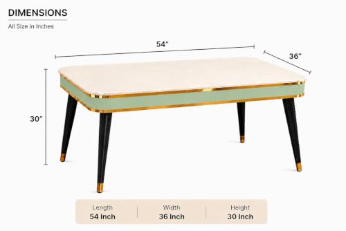 Image of WOODEN SPACE 4 Seater Wooden Dining Table Set | Urban Marble Top Dining Table with Chairs for Dining Room & Kitchen (Modern Vintage Light Green) (54 x 36 x 30 inch)