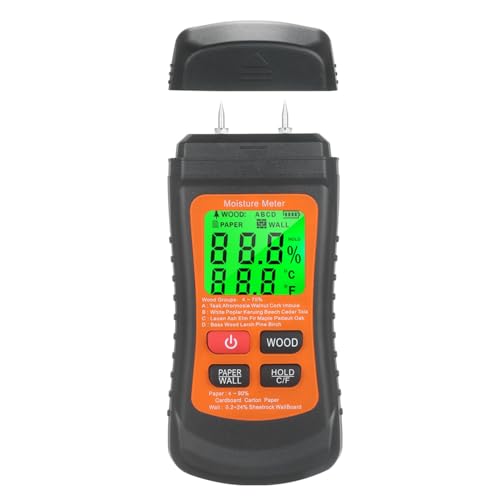 Moisture Meter for Wood, Wall, Paper, with Backlight LCD Display, 7 Modes, Pin-Type Water Leak Detector