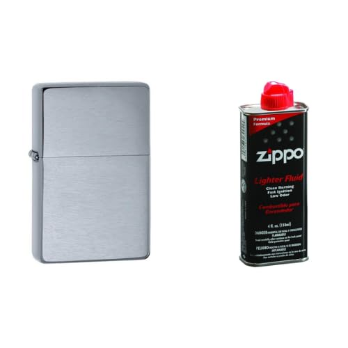 Combo of Zippo Brushed Chrome Vintage Windproof Pocket Lighter and 4 oz
