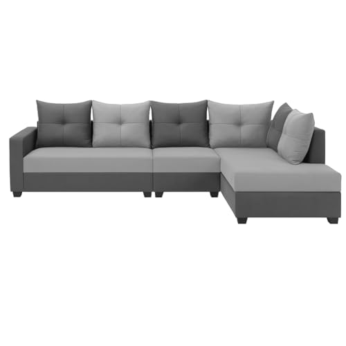 Image of SOCOZI Oriana 6 Seater RHS L Shape Sofa Set | Soft Velvet Suede Fabric | Modern Design | Plush Comfort Cushions for Living Room (Light Grey- Dark Grey)