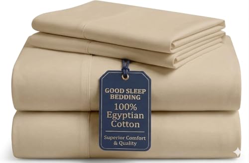 Image of Good Sleep Bedding 100% Egyptian Cotton King Size Sheets Set, 4 Piece Silky Sateen Weave King Bed Sheets, Ultra-Soft & Durable Hotel Luxury, 16 inch King Size Sheets Deep Pocket Set - Taupe