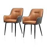 TUKAILAi Dining Chairs Set of 2, Upholstered Dining Chairs with Arm, Faux Leather Accent Kitchen Chair, Modern Sillas de comedor for Kitchen Home Restaurant (Brown+Grey)