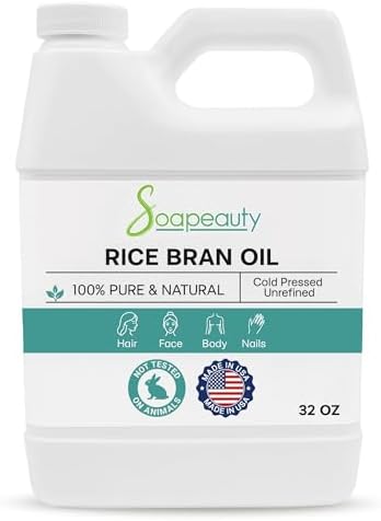 Soapeauty RICE BRAN OIL Organic Cold Pressed Unrefined | 100% Natural Available in Bulk | Carrier for Essential Oils, Face, Skin, Hair Moisturizer, Soap Making | Sizes 4OZ to 7 LBS | (32 OZ)