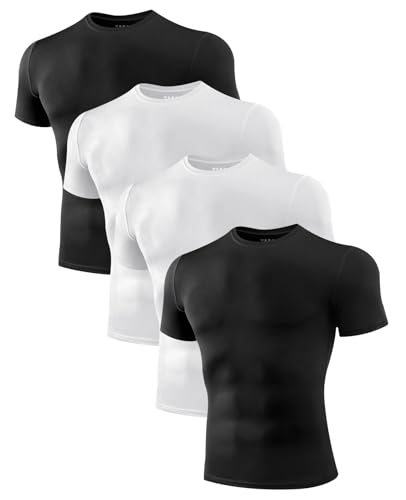 Niksa Men's Compression Shirts 1 or 4 Pack, Workout Gym Shirt Short Sleeve, Moisture Wicking Active Fit Base Layer T-Shirt