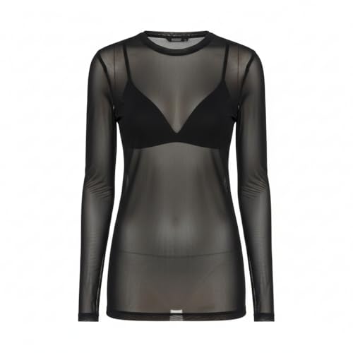 Tisuff Black Mesh Long Sleeve Top for Women, Sheer See Through Blouse with Stretchy Fit for Party Clubwear and Daily Outfits,XL