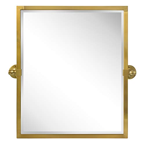 Image of Brushed Gold Metal Framed Pivot Rectangle Bathroom Mirror Tilting Beveled Vanity Mirrors for Wall, Overall 23.9 x 24 inches (Mirrror 20 x 24 inches)