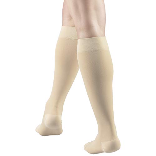 Image of Truform 20-30 mmHg Medical Compression Stockings, Aloe Infused Microfiber, Knee High, Closed Toe, Beige, Medium