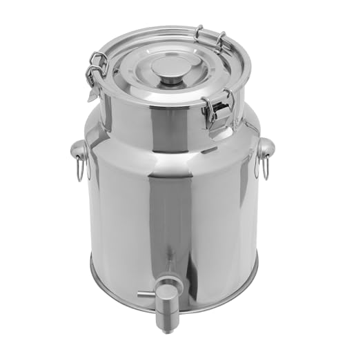 Milk Can Barrel Stainless Steel Beverage Drink Dispenser Large Capacity Storage Bucket Container with Faucet and Handles for Milk Coffee Wine Oil Rice Cereals Water (10L/2.64Gal)