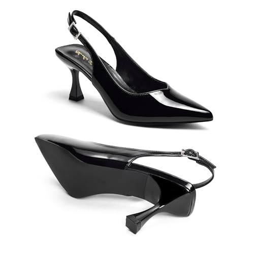 Elisabet Tang Women's Kitten Heel Slingback Low Pumps 3 Inches Stiletto Pointed Closed Toe Elegant Dressy Bridal Wedding Party Shoes3
