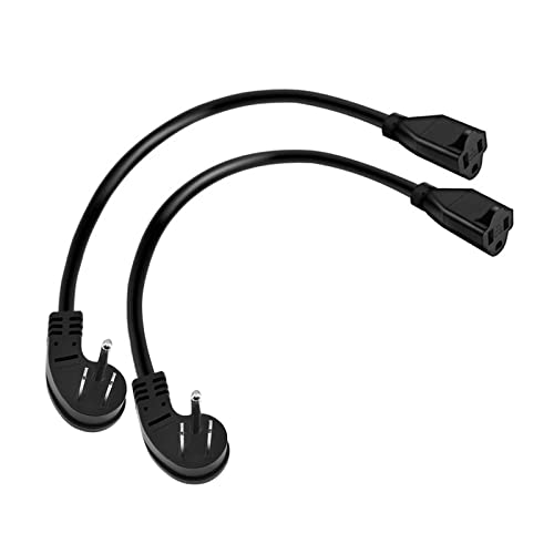 Miady Flat Plug Extension Cord 1 Ft, 16 Awg 3 Prong Grounded Wire Short Power Cord Black Ul Listed (2-Pack, 13 Amp, 125 Volts, 1625 Watts) #TOP22