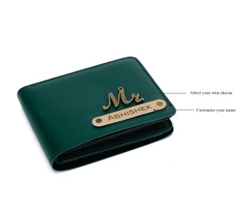 Image of Men's Vegan Leather Personalized Customised Print Wallet with Customized Name | Customizable with Name | Birthday Gift for Him (Olive Green)