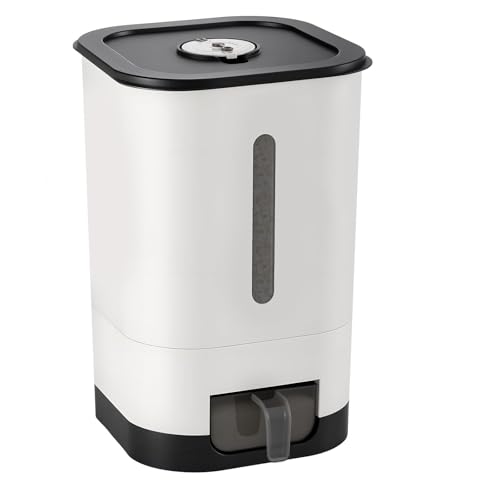BREEZENEST Rice Storage Container 14LB/25LB Durable Plastic Rice Bin (White&Black/Transparent&Black) for Kitchen Dry Grain Storage (White&Black 25LB)