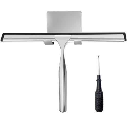 GmwyCzV Shower Squeegee, Limpia Cristales Acero Inoxidable, rasqueta de Ducha Autoadhesivo sin Taladrar, Limpiar Secar para Ducha, Baño, Azulejos, Espejos, Ventanas