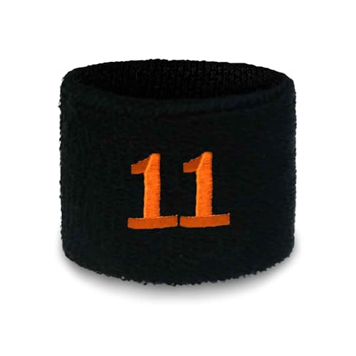 COUVER Unisex Black Terry Wristband, Orange Number 11, 1 PC