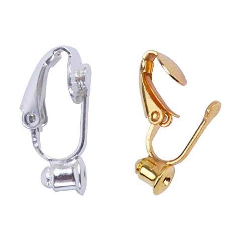 BronaGrand 20 Pieces Earring Clip Backs Clip-on Earring Converter Components Findings with Post for None Pierced Ears, Silver and Gold Cover