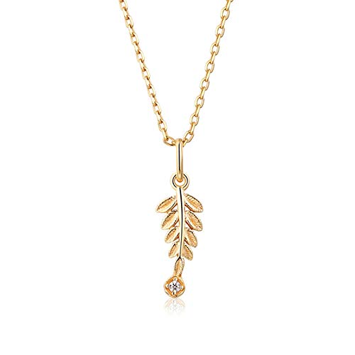 Collier Femme Pendentif en Or Jaune Plaqué 9 Carats Motif Feuille Délicate