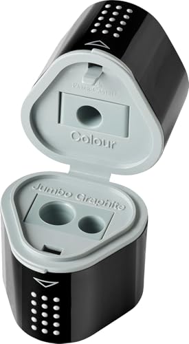 FABER-CASTELL - Dreifachspitzdose Grip 2001, Anspitzer für Durchmesser 8-10 mm mit Behälter (1 Stück, schwarz) – Ansicht 3