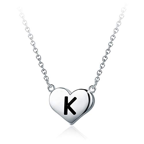 SIMPLGIRL Minuscule initiale Collier coeur - Collier lettre pendentif alphabet en ras le cou coeur en argent sterling 925 pour femmes filles enfant, 40 + 5CM (Lettre K.) Cover
