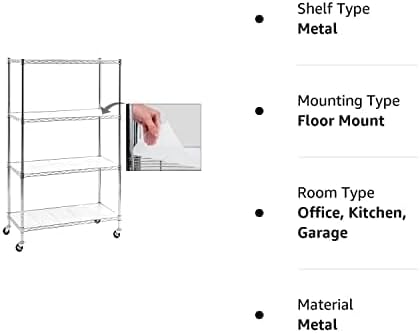 Miniatura 6 de Estantería de metal con 4 estantes sobre ruedas, juego de 4 estantes ajustables para libros, estantes resistentes para garaje, cocina, despensa (30