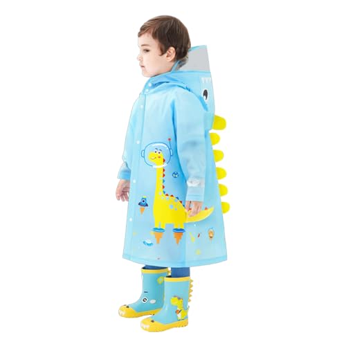 Genérico Encendido Apagado Impermeable escolar y capucha, chubasquero largo con estampado de viñetas de animales para niños y niñas Capa Agua Hombre (Light Blue, 4-5 Years)