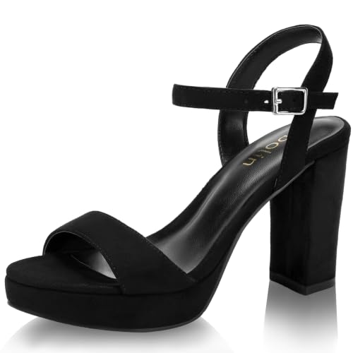 Image of DOBOLIN Wide Width Heels for Women Block Chunky Platform High Heels Sandals Open Toe Wedding Party Ankle Strap Dress Shoes