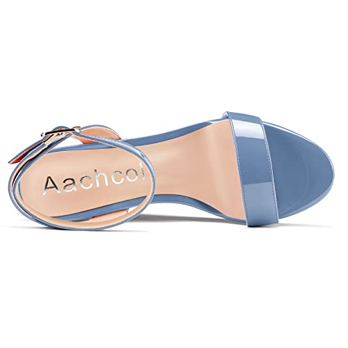 Image of Aachcol Women Platform Wedge Sandals Round Peep Open Toe Ankle Strap Slingback Two-Piece Chunky Block High Heel Dress Shoes Pumps Party Patent 4 Inch
