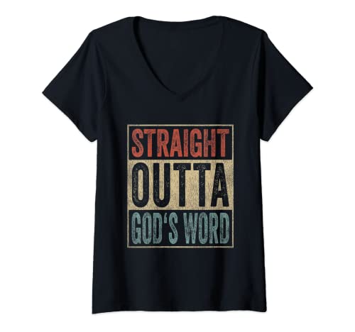 Mujer Retro Christian Outfit Straight Outta La Palabra de Dios Camiseta Cuello V