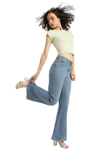 Image of Forever 21 Women Solid Flared Regular Fit Jeans
