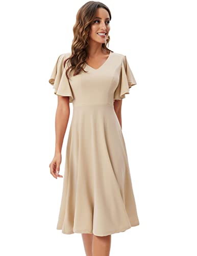 Image of Bridesmay Women's Formal Wedding Guest Dress for Women 2026 Short Sleeve Fit and Flare Tea Party Dresses