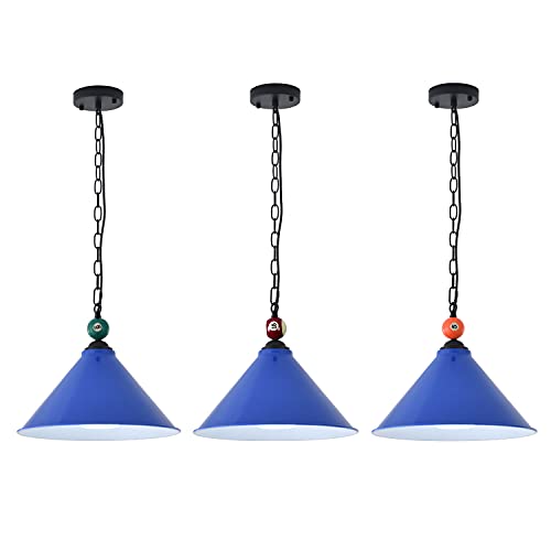 Lovefindahome 3 Lights Hanging Table Light Billiard Light For Pool Table With Matte Metal Shades And Billiard Ball Decor For Gaming Room Living Room Kitchen (Blue) #TOP7