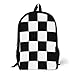Black White Checkered 17 Inch Backpack Classic Travel Daypack with Adjustable Shoulder Straps for Men Women