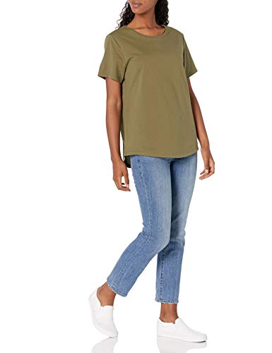 Amazon Essentials Women's Classic-Fit 100% Cotton Short-Sleeve Crewneck T-Shirt (Available In Plus Size), Pack Of 2, Olive/Black, Medium #TOP4
